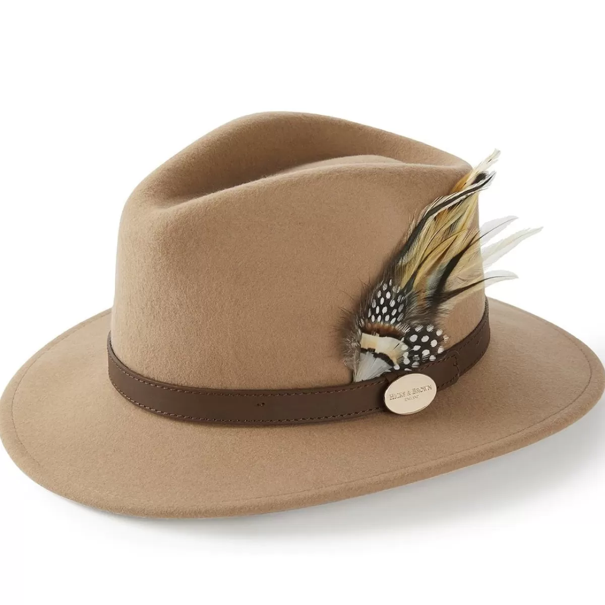 Sale Hicks and Brown Hicks & Brown Ladies Suffolk Fedora Hat - Guinea And Pheasant Feather Camel