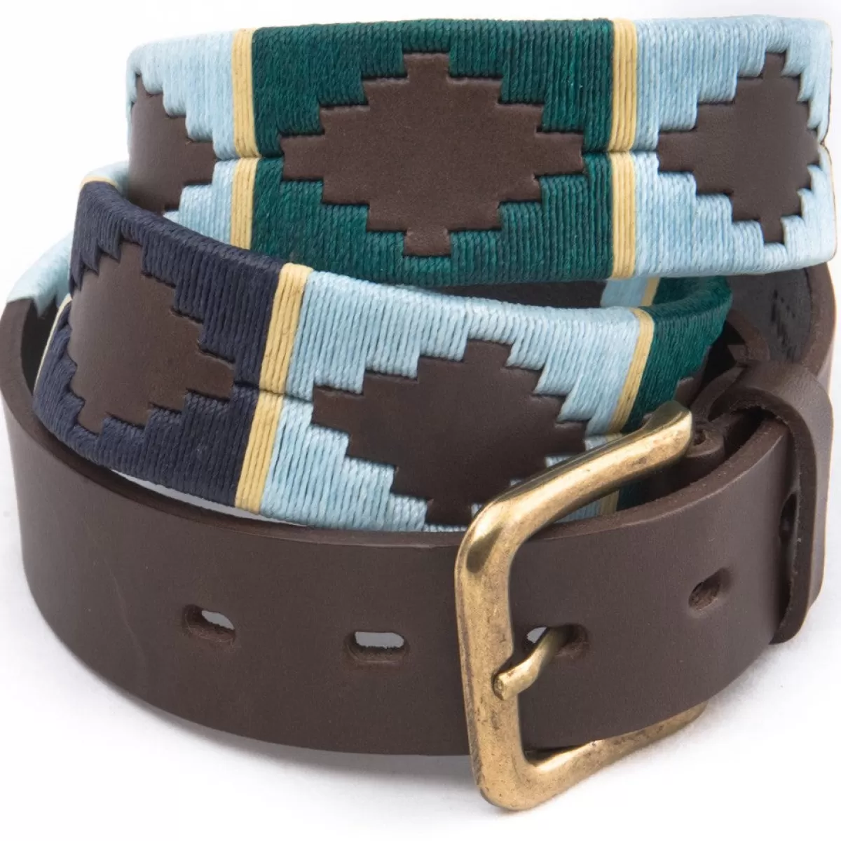 Shop Pioneros Polo Belt - Wide Argentinian - 156 Green/Pale Blue/Navy With Cream Stripe
